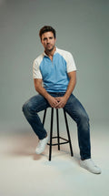 quarter zipper polo t-shirt (sky blue - off white)