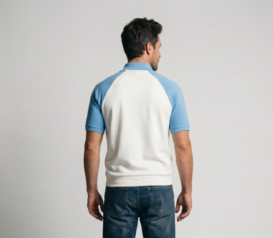 quarter zipper polo t-shirt (off white - sky blue)