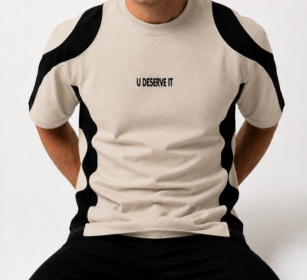 panel t-shirt with buff printing (beige - black)