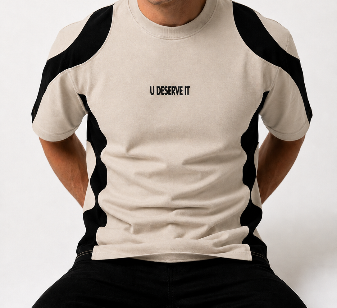 panel t-shirt with buff printing (beige - black)