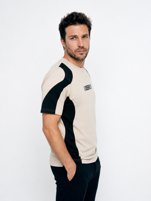 panel t-shirt with buff printing (beige - black)
