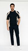 plain panel t-shirt (black - beige)