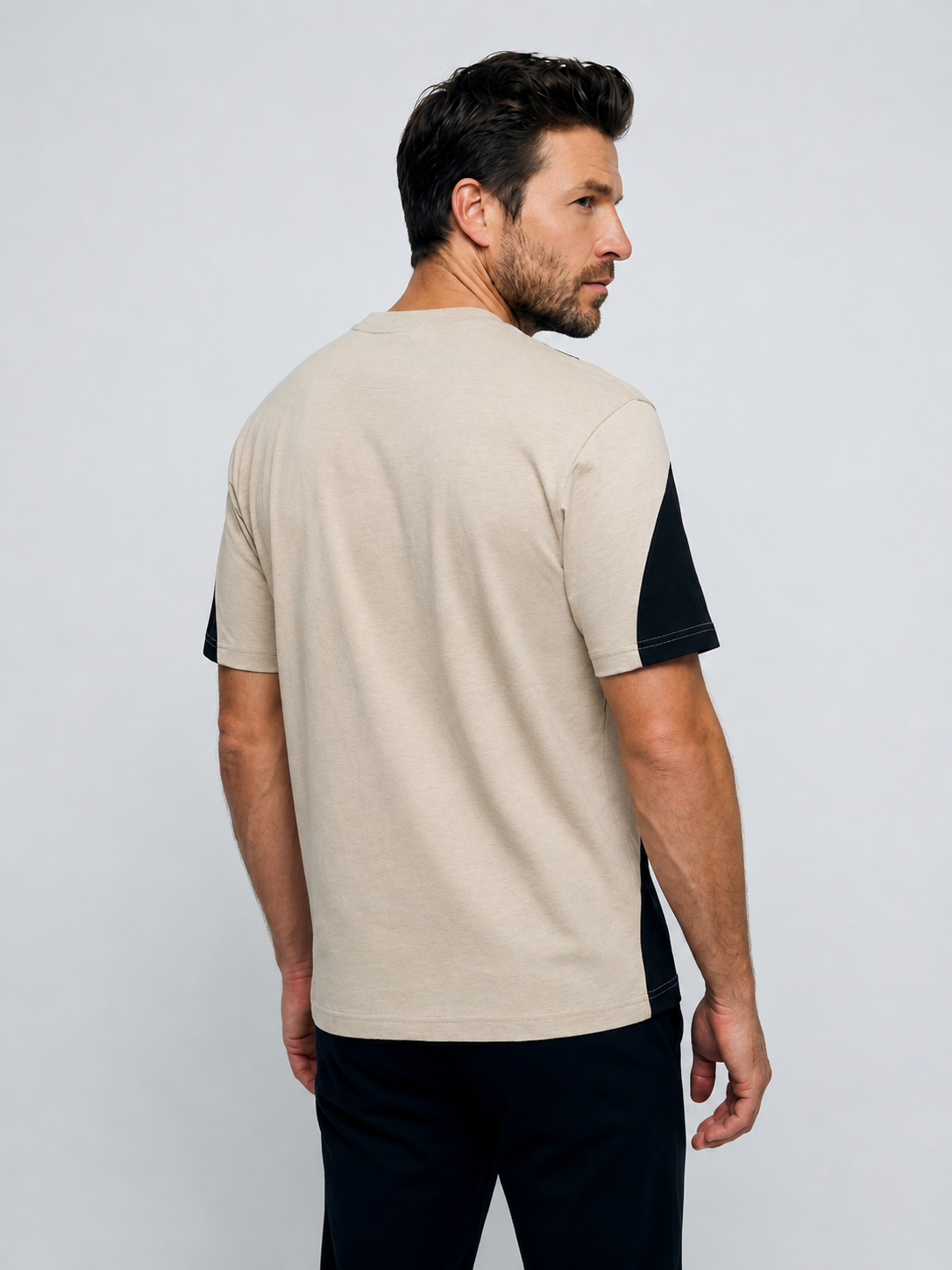 panel t-shirt with embroidery (beige - black)