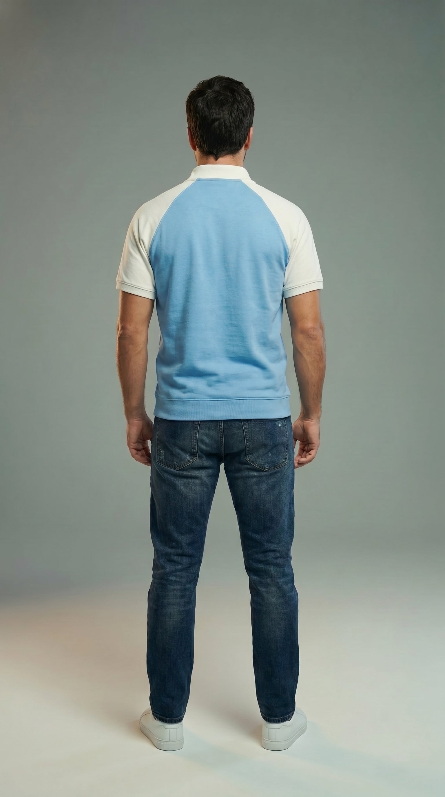 quarter zipper polo t-shirt (sky blue - off white)