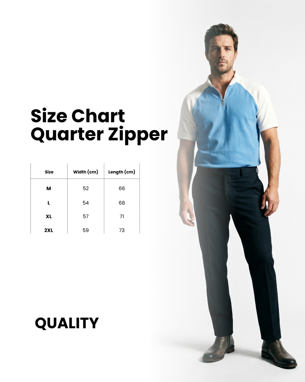 quarter zipper polo t-shirt (sky blue - off white)