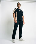 panel t-shirt with buff printing (black - beige)